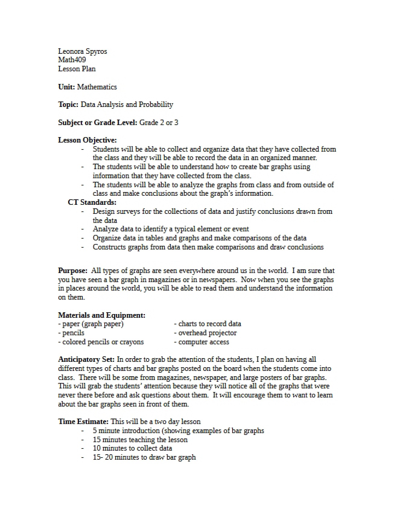 Plan for Lesson