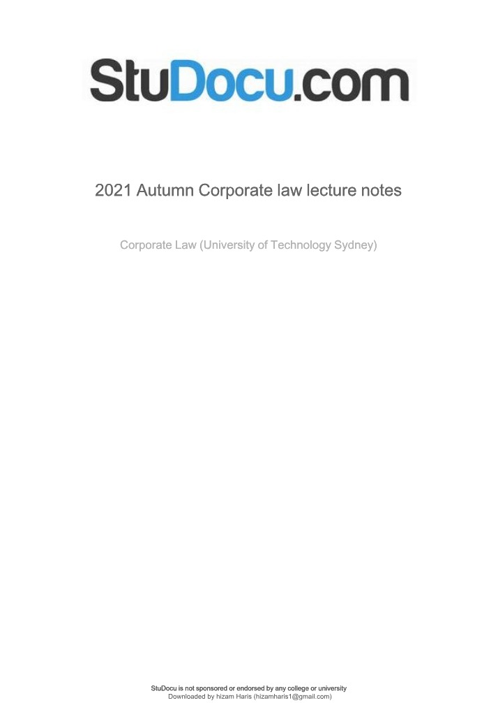 Corporate Law Lecture Notes - Autumn 2021
