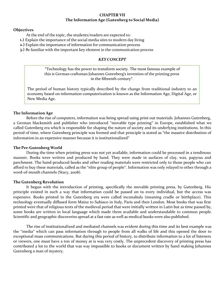 The Information Age - Gutenberg to Social Media (Chapter VII)