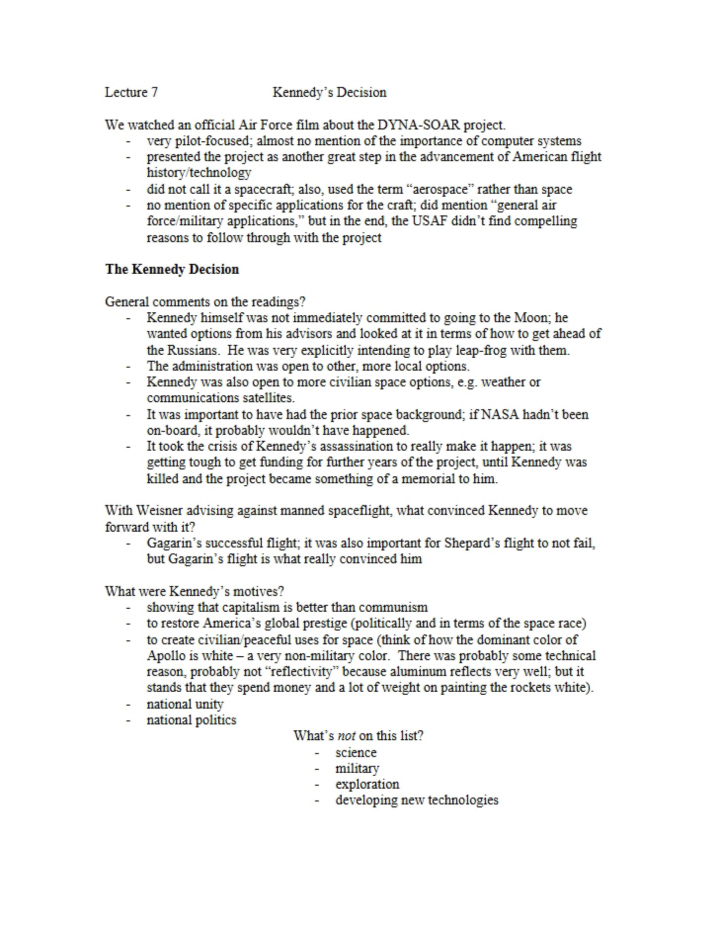 Notes from the Lecture