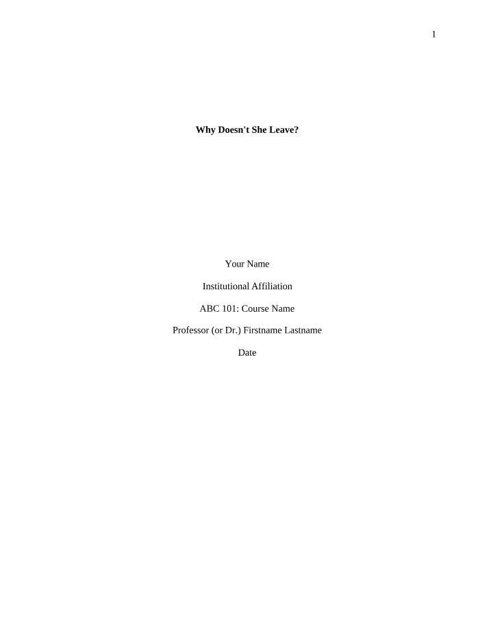 Domestic Violence - Why Victims Stay