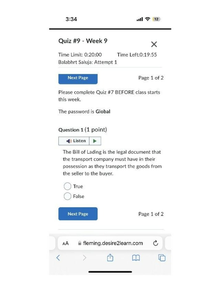 MGMT183 Week 9 Quiz Second Attempt