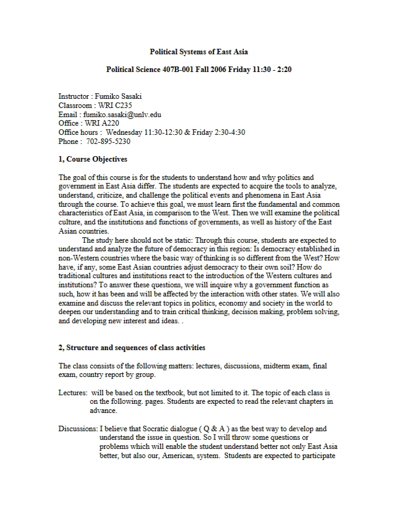 Political Systems of East Asia Syllabus