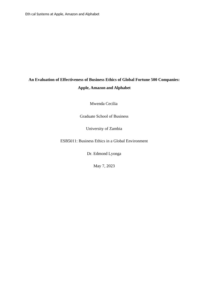Apple, Amazon, and Alphabet Ethical Systems Evaluation