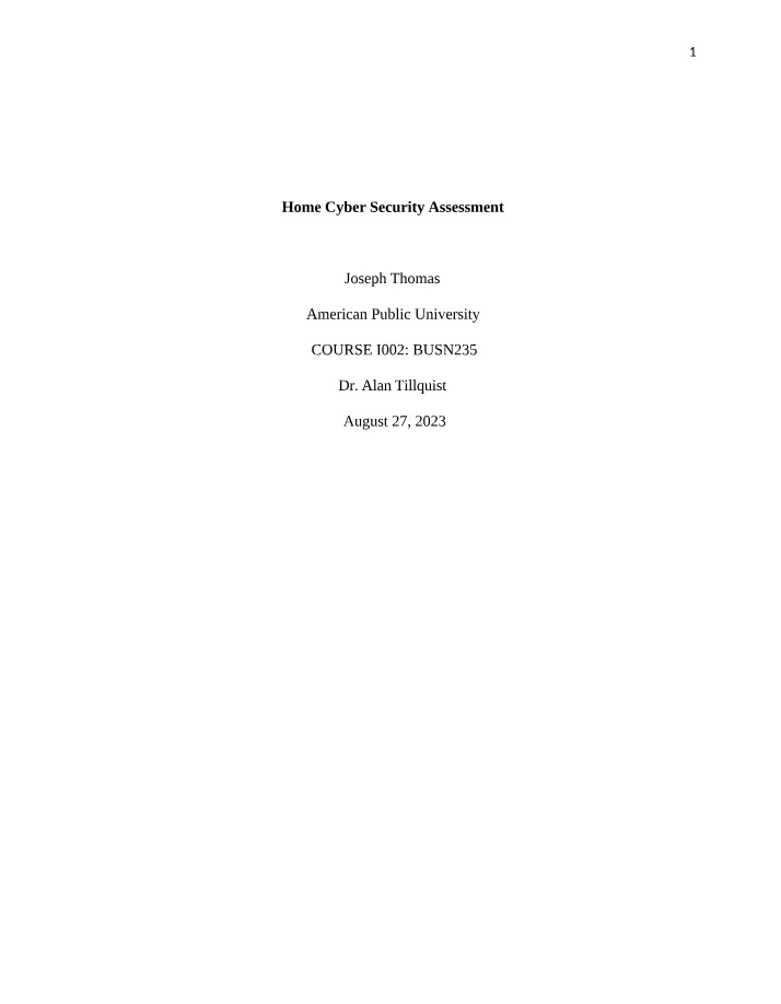 Home Cyber Security Assessment Draft