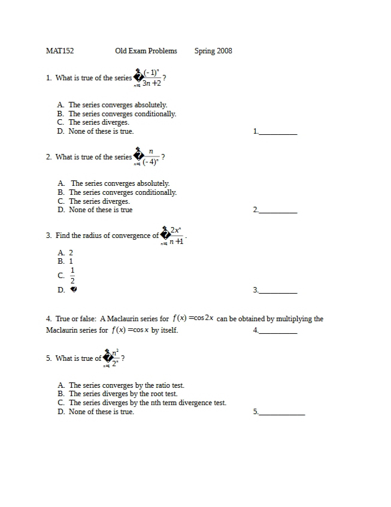 Problems from Past Exams