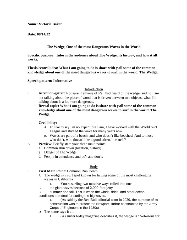 Template for an Informative Speech Outline