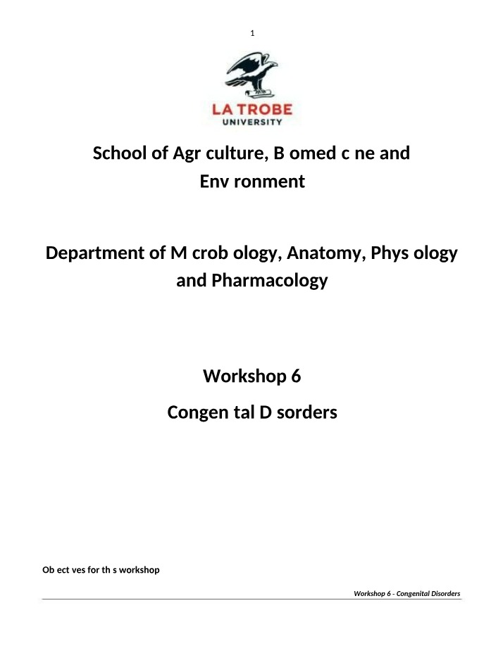 Workshop 6 - Congenital Disorders