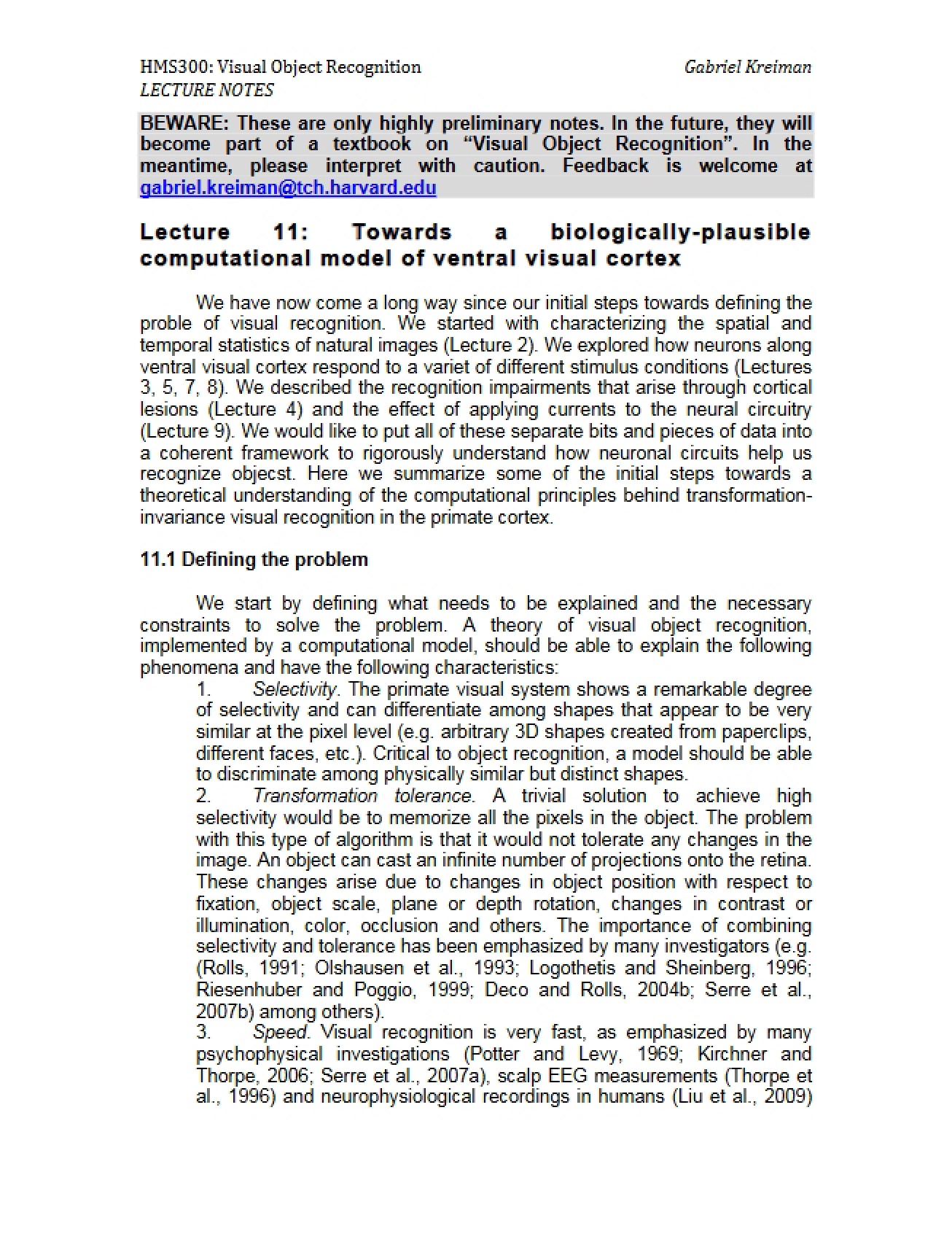 Advanced Neurobiology Lecture 11