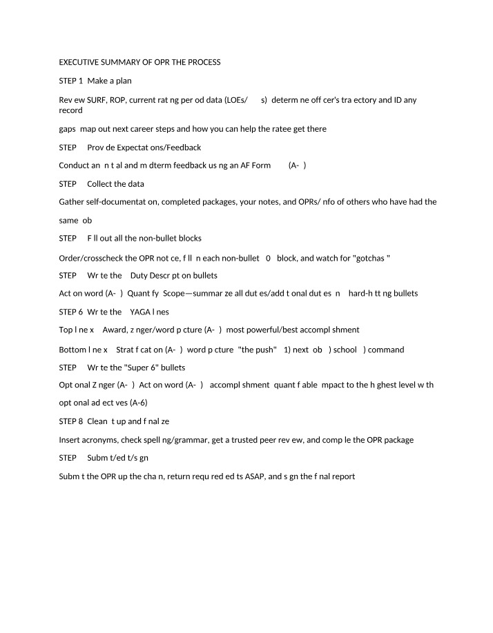 Executive Summary of the OPR Process