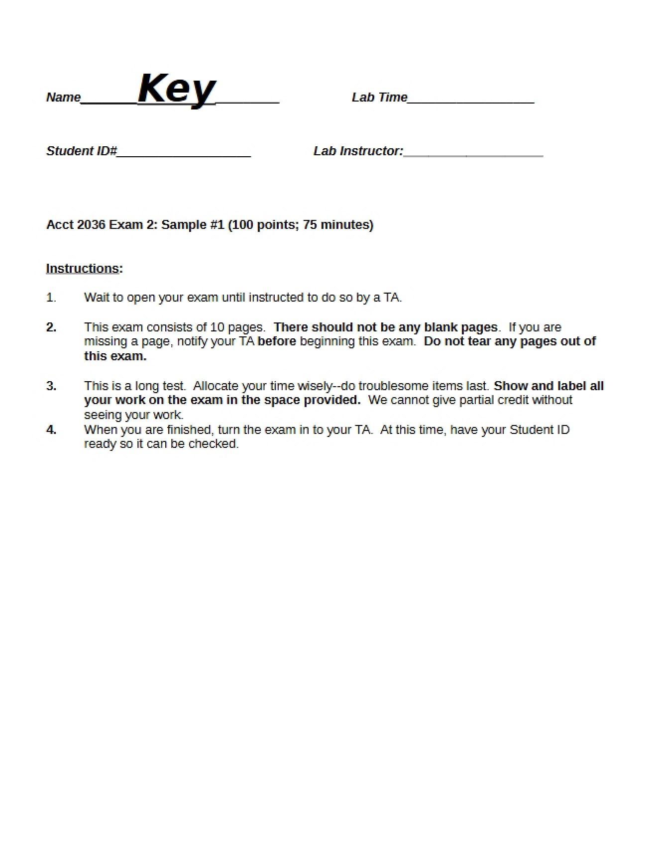 Solution for First Sample Exam 2