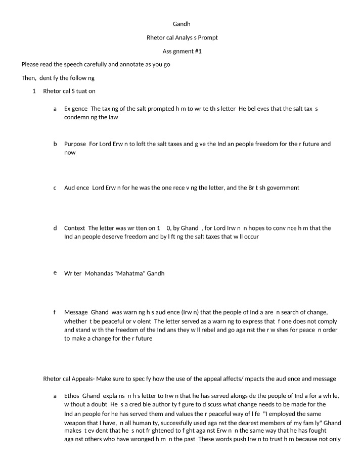Gandhi Rhetorical Analysis - Assignment 1