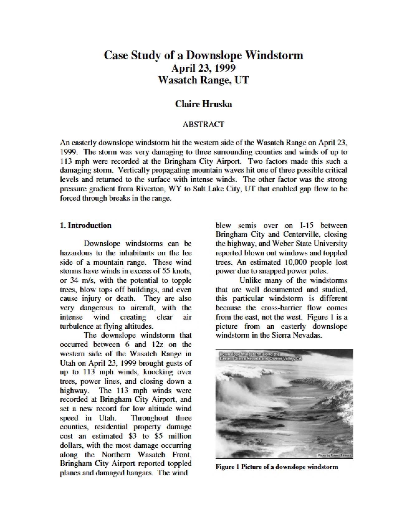 Downslope Winds A Case Study