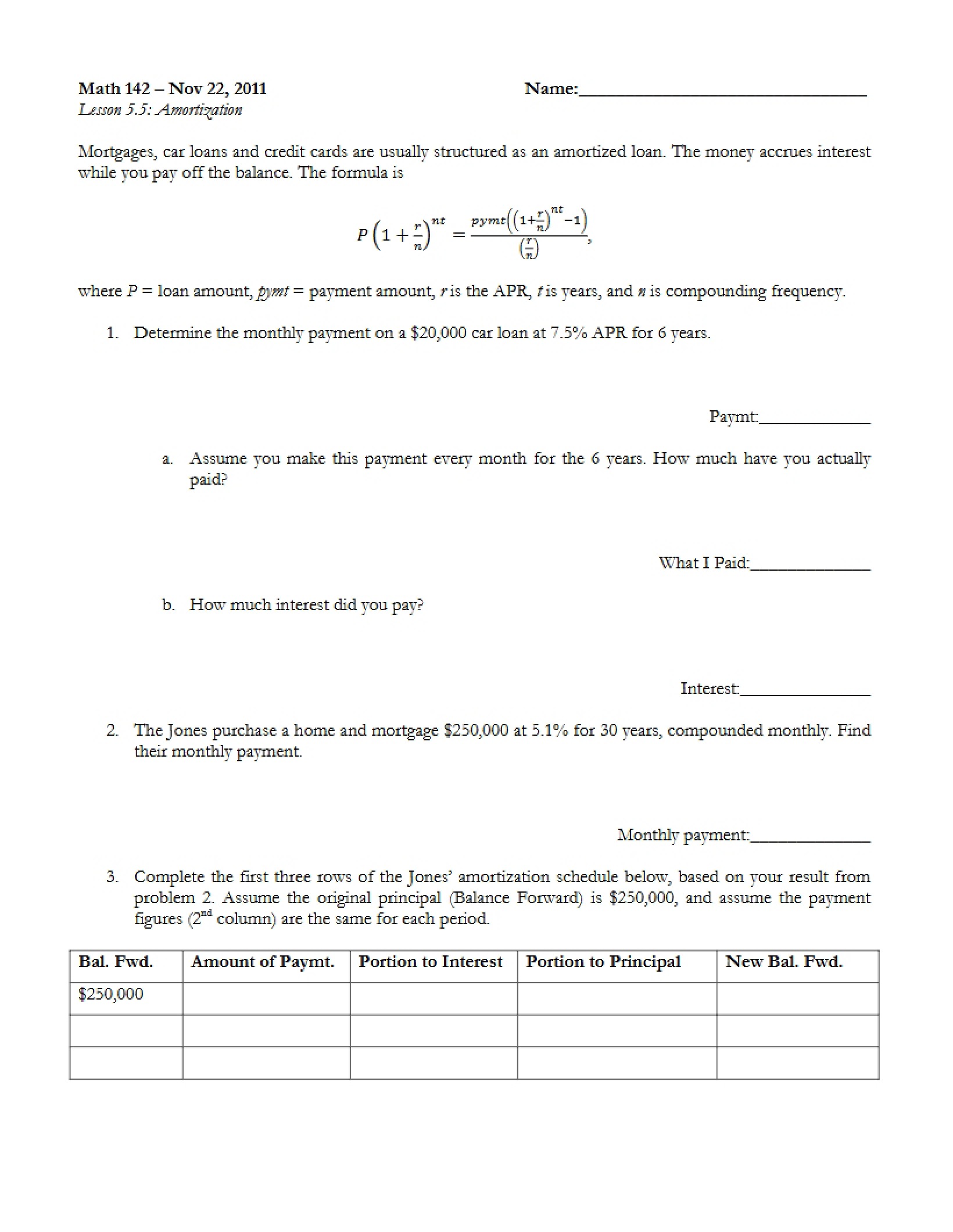 Amortization Lesson 5.5