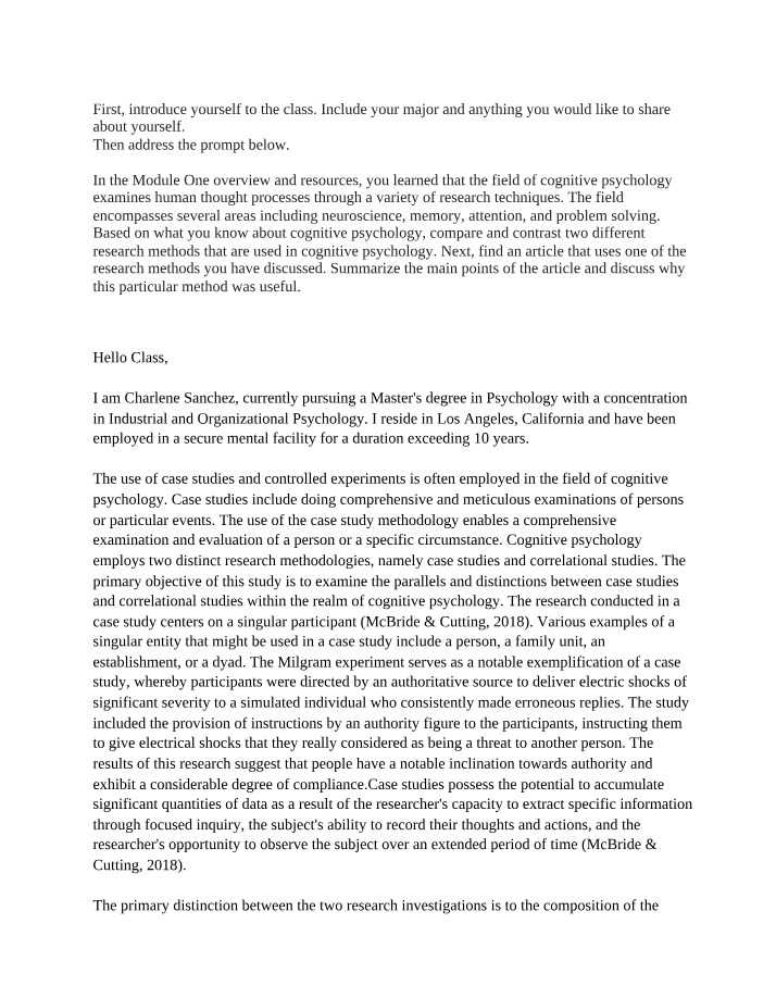 PSY 540 - Research Methods in Cognitive Psychology
