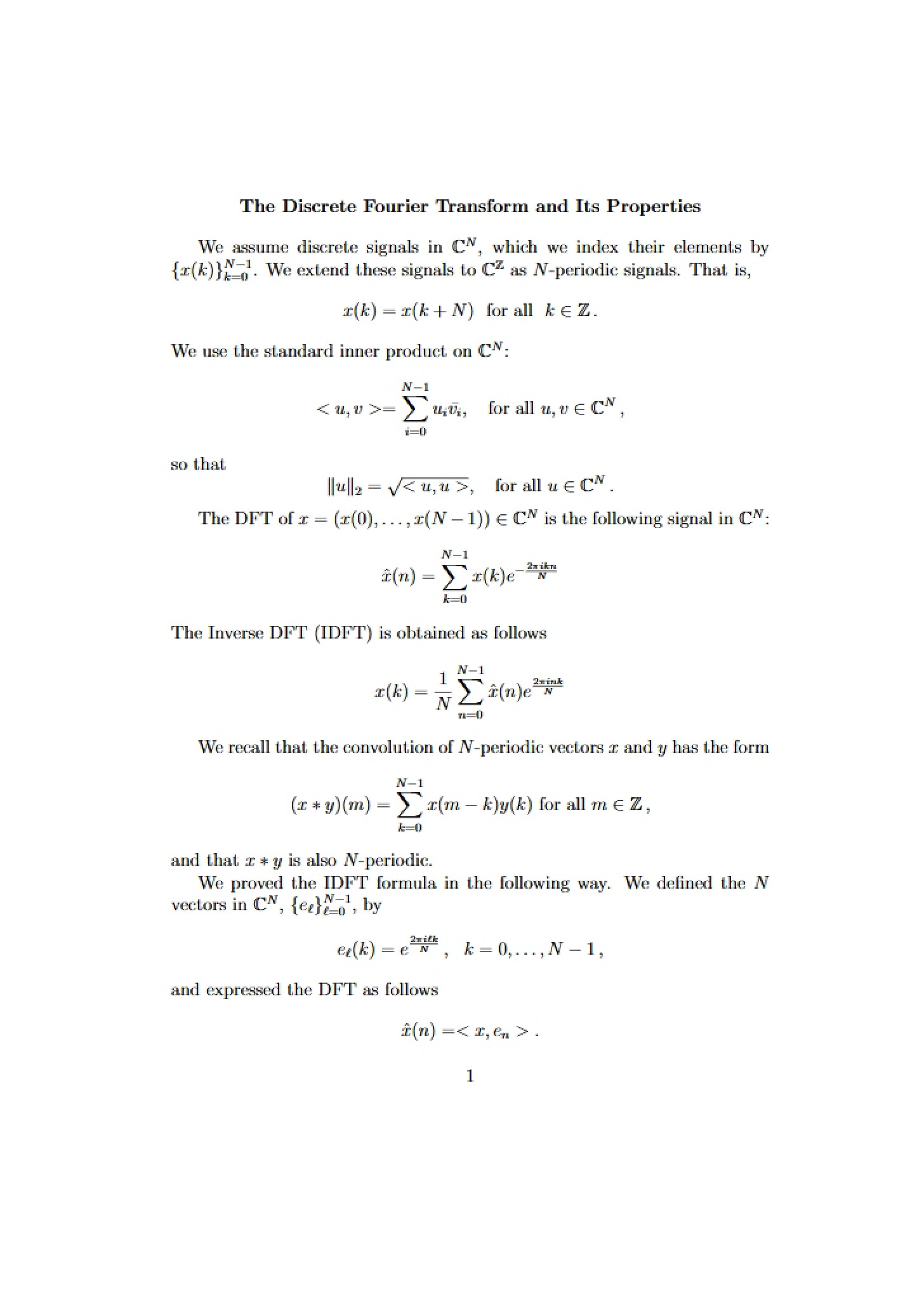 Properties of the Discrete Fourier Transform