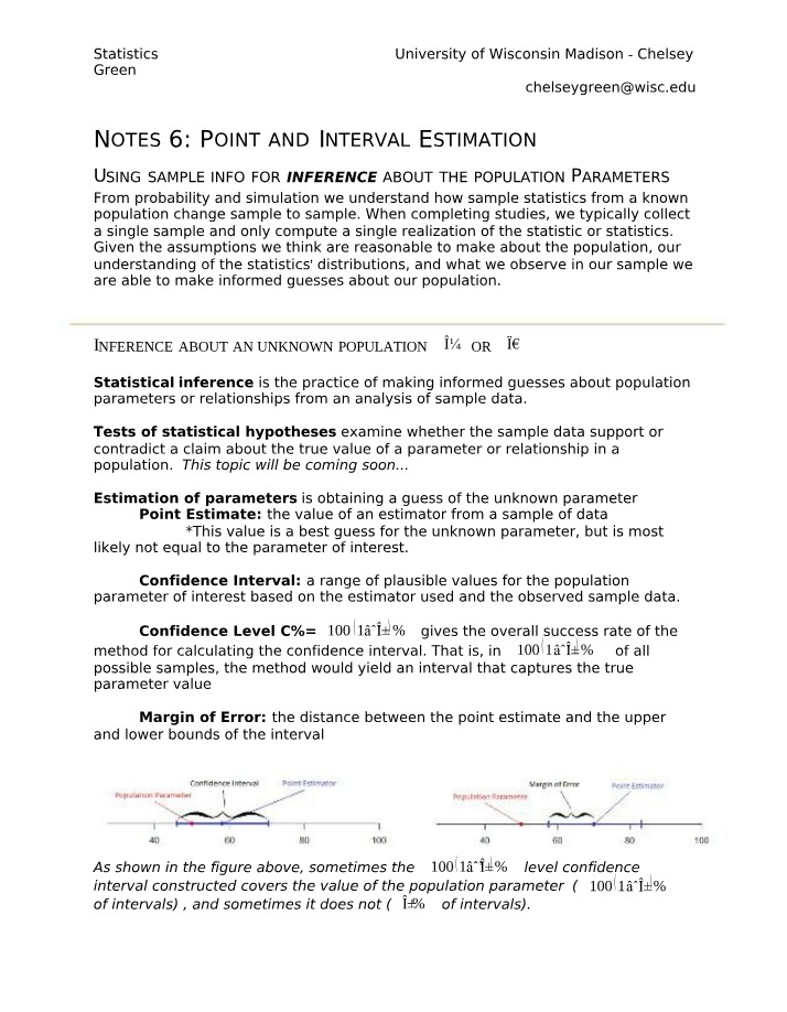 Point and Interval Estimation - Population Inference