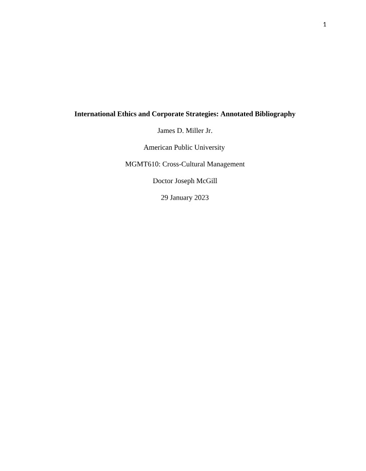 Annotated Bibliography - International Ethics and Corporate Strategies
