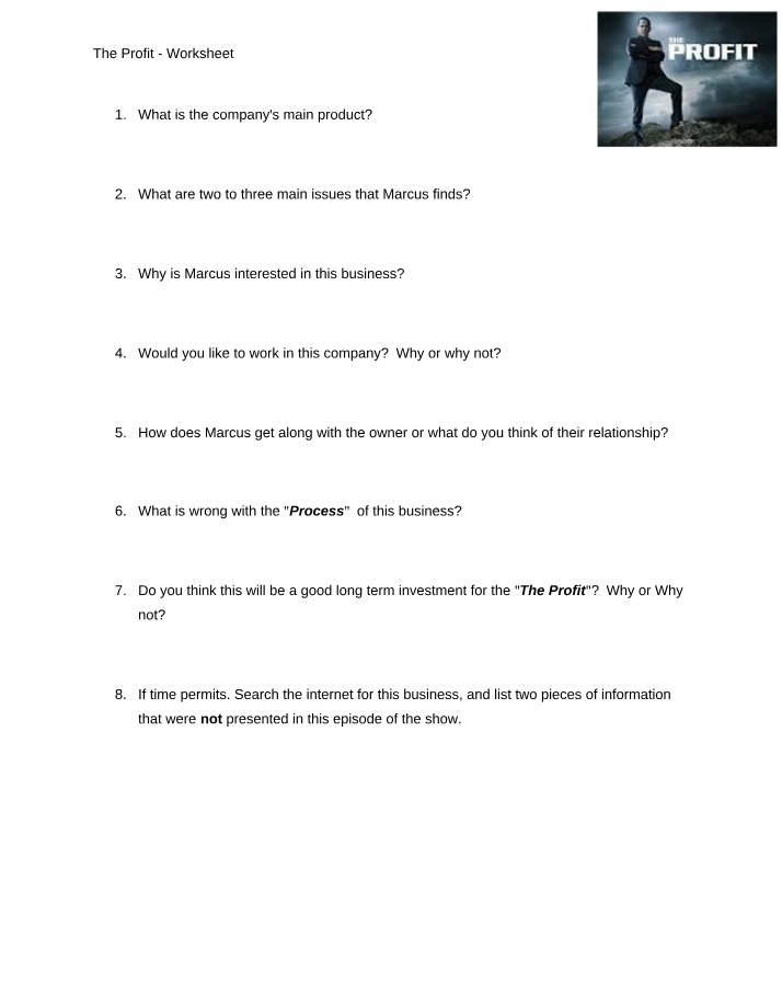 Worksheet on The Profit