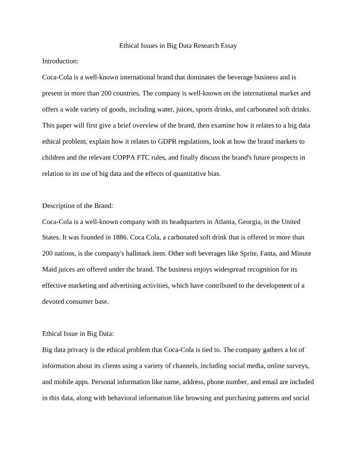 Big Data Research - Ethical Issues Essay