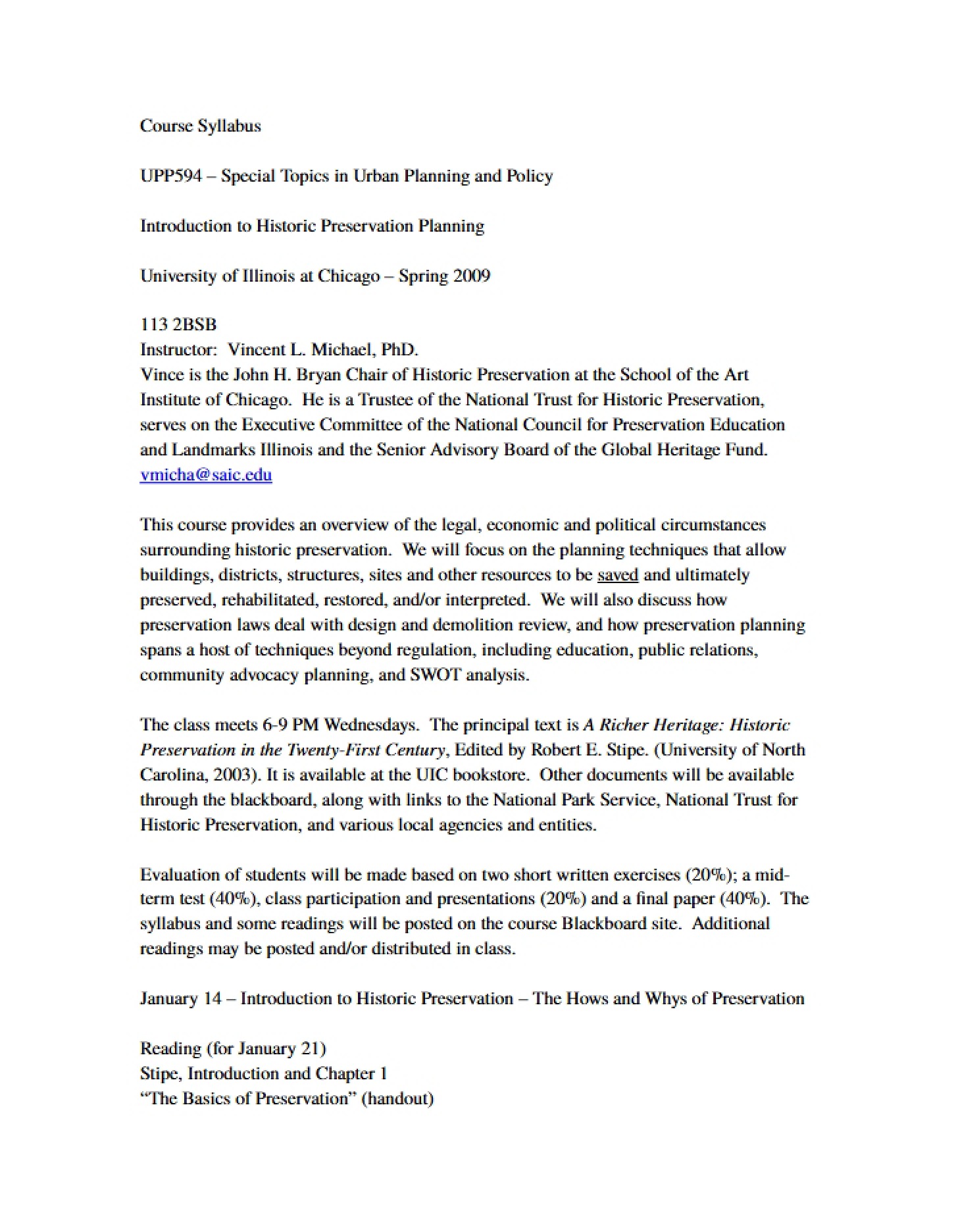 Syllabus for Course