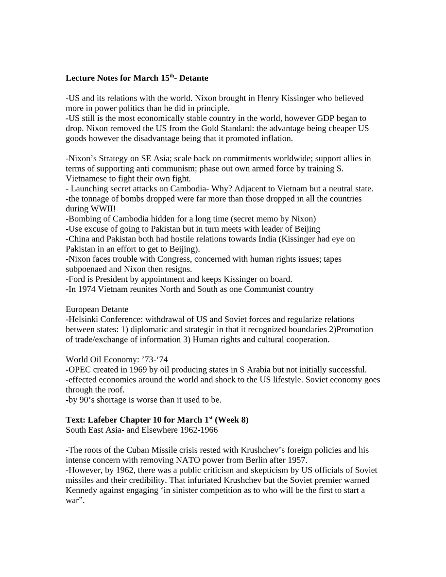 Timeline and Lecture Notes - Cold War History