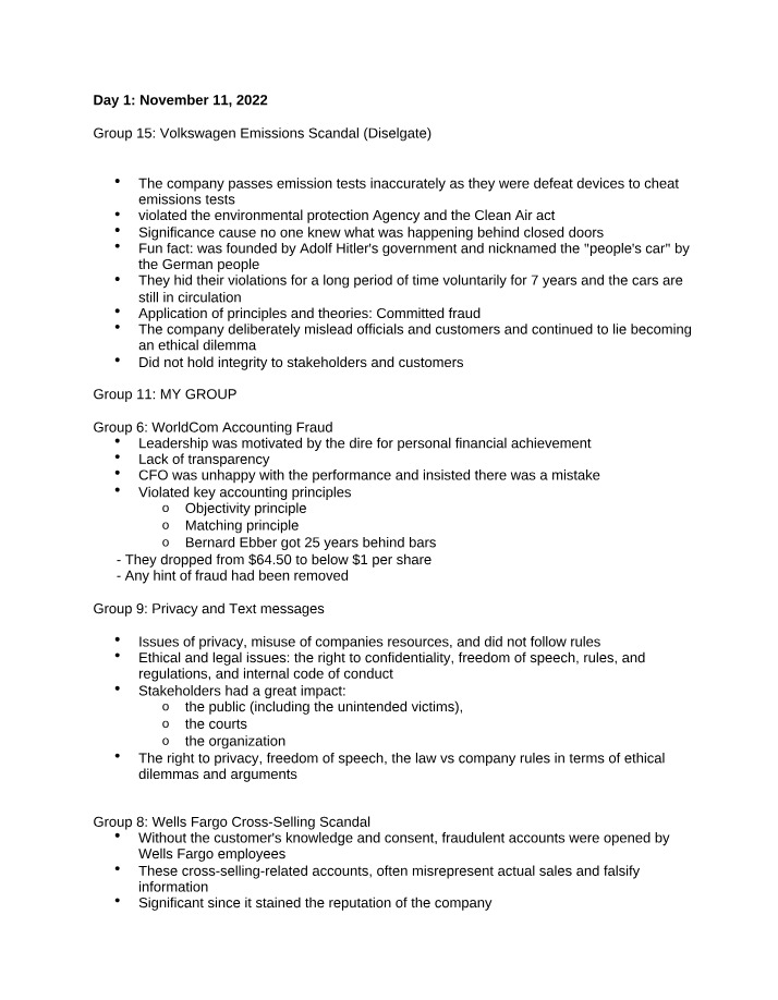 Participation for Group Presentation