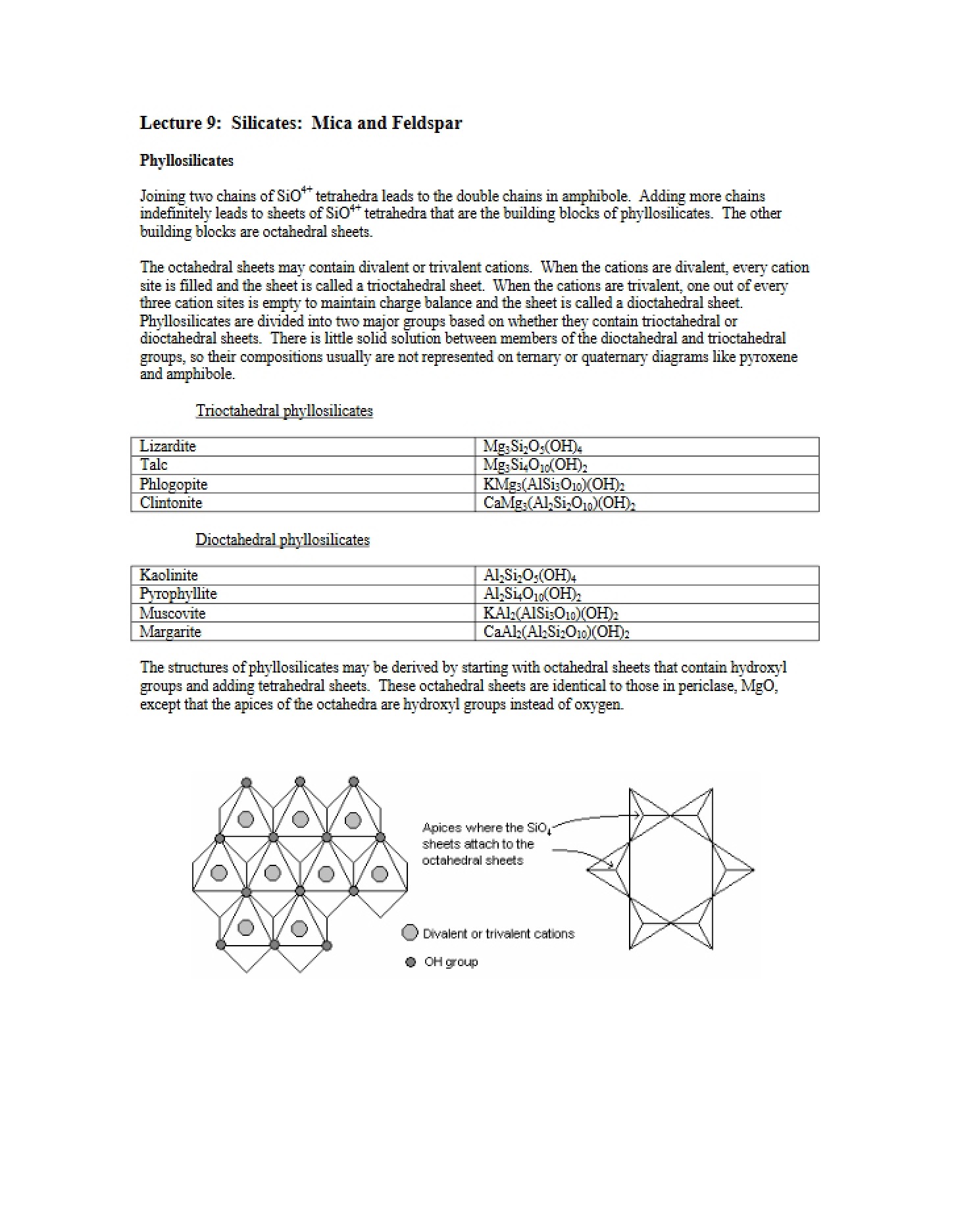 Mica and Feldspar Silicates - Lecture 9