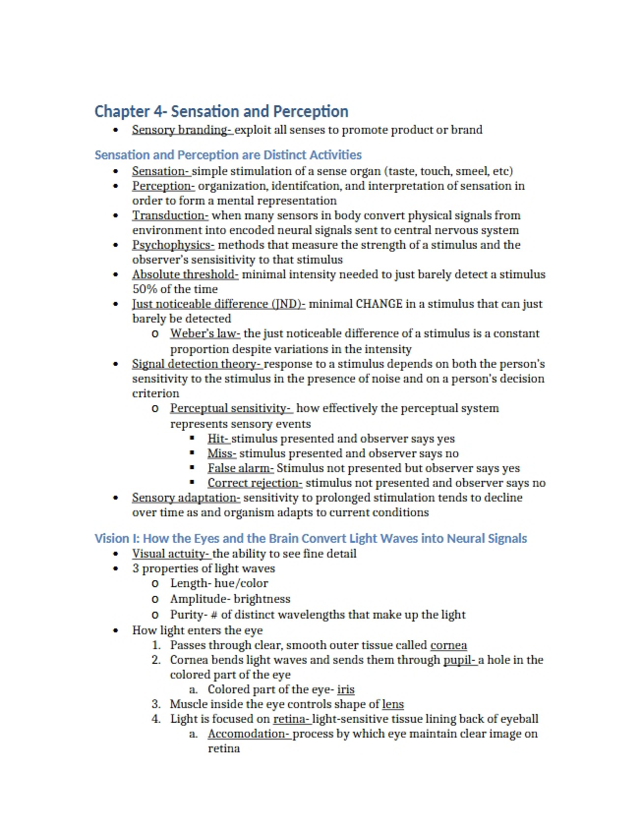 Perception and Sensation (Chapter 4)