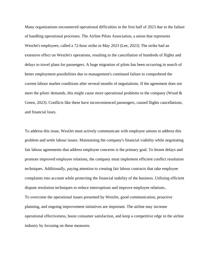 Addressing Labour Disputes and Operational Issues at WestJet