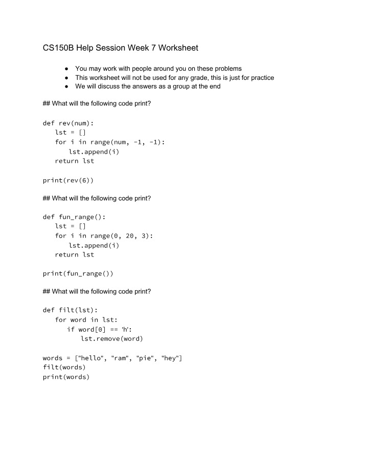 Week 7 Help Session Worksheet