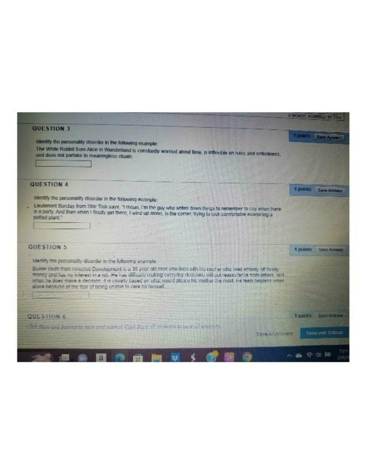 Quiz Questions on Personality Disorders