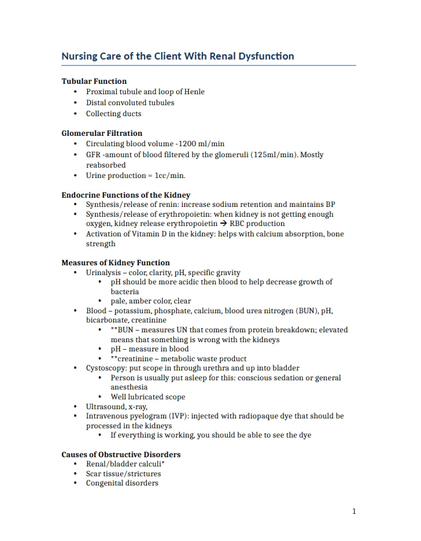 Notes on Renal System