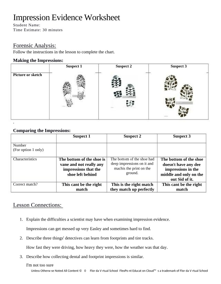 Worksheet - Impression Evidence