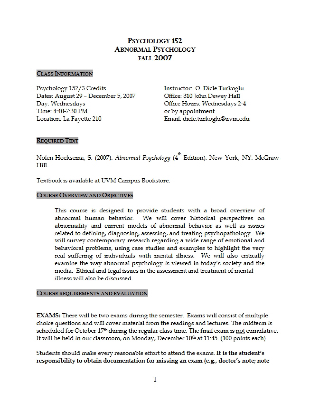 Course Guide Abnormal Psychology
