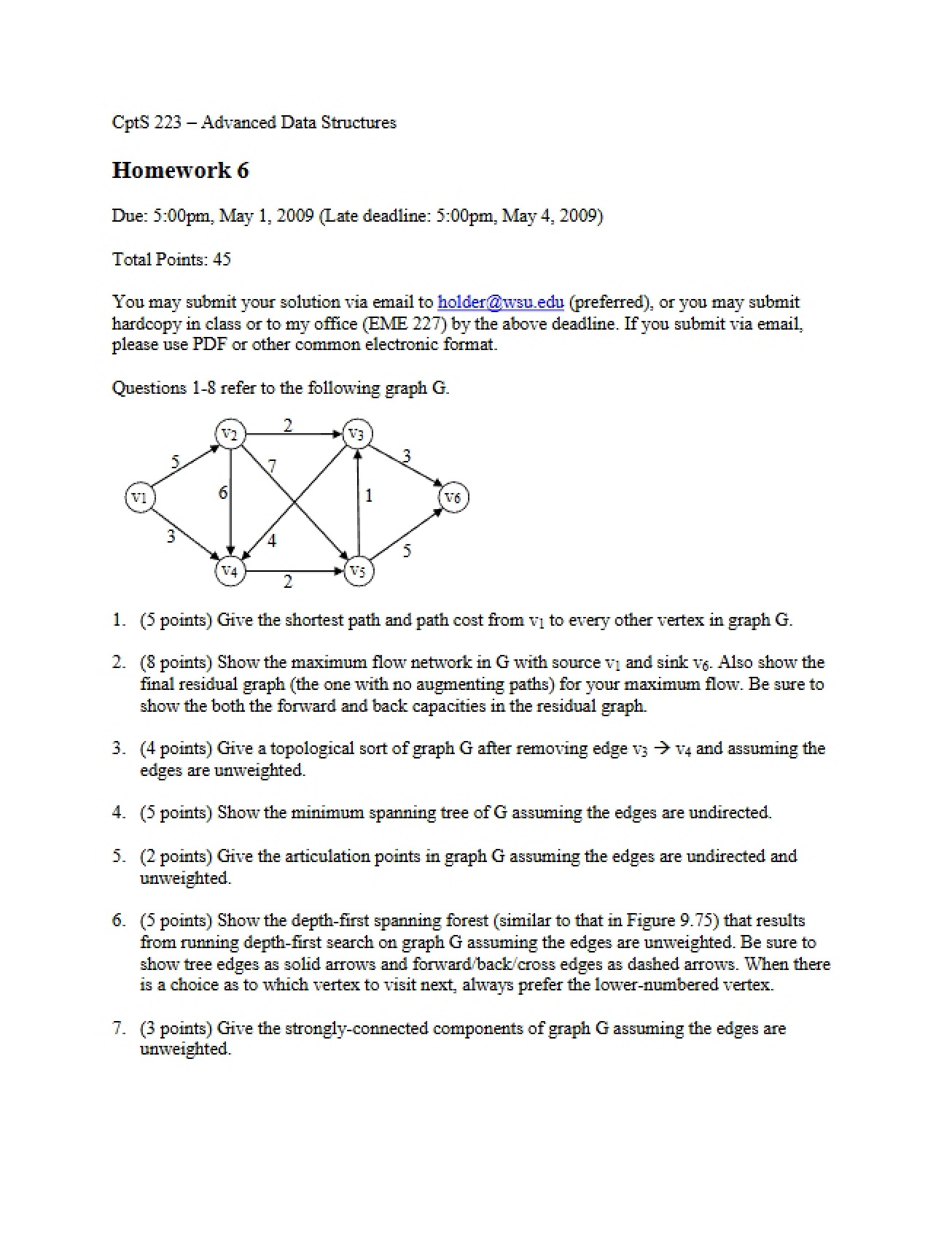 Sixth Homework for CPTS 223