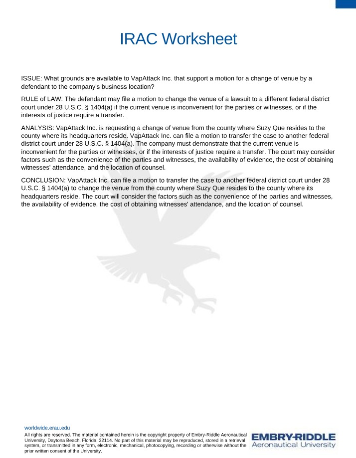 IRAC Method Worksheet