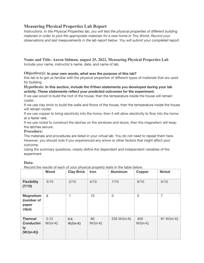 Lab Report - Measuring Physical Properties