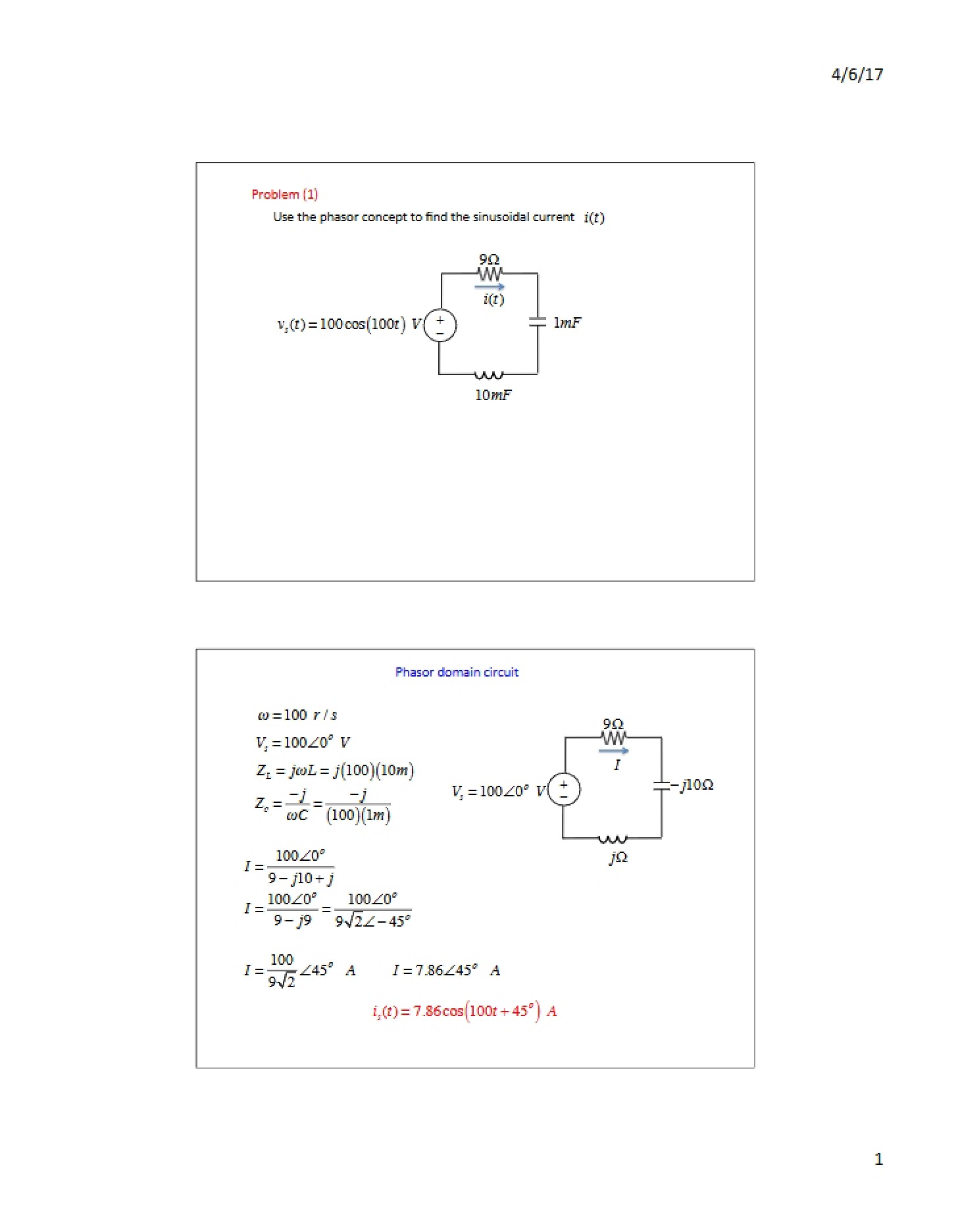 Sinusoidal Exercises (Lecture 17)