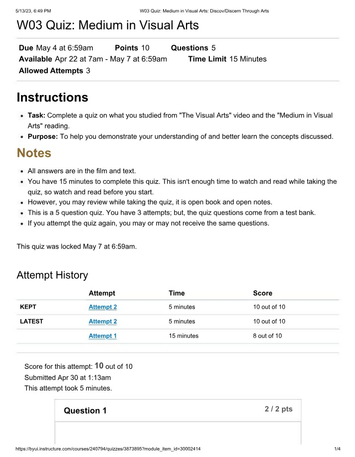 Medium in Visual Arts Quiz - Week 03
