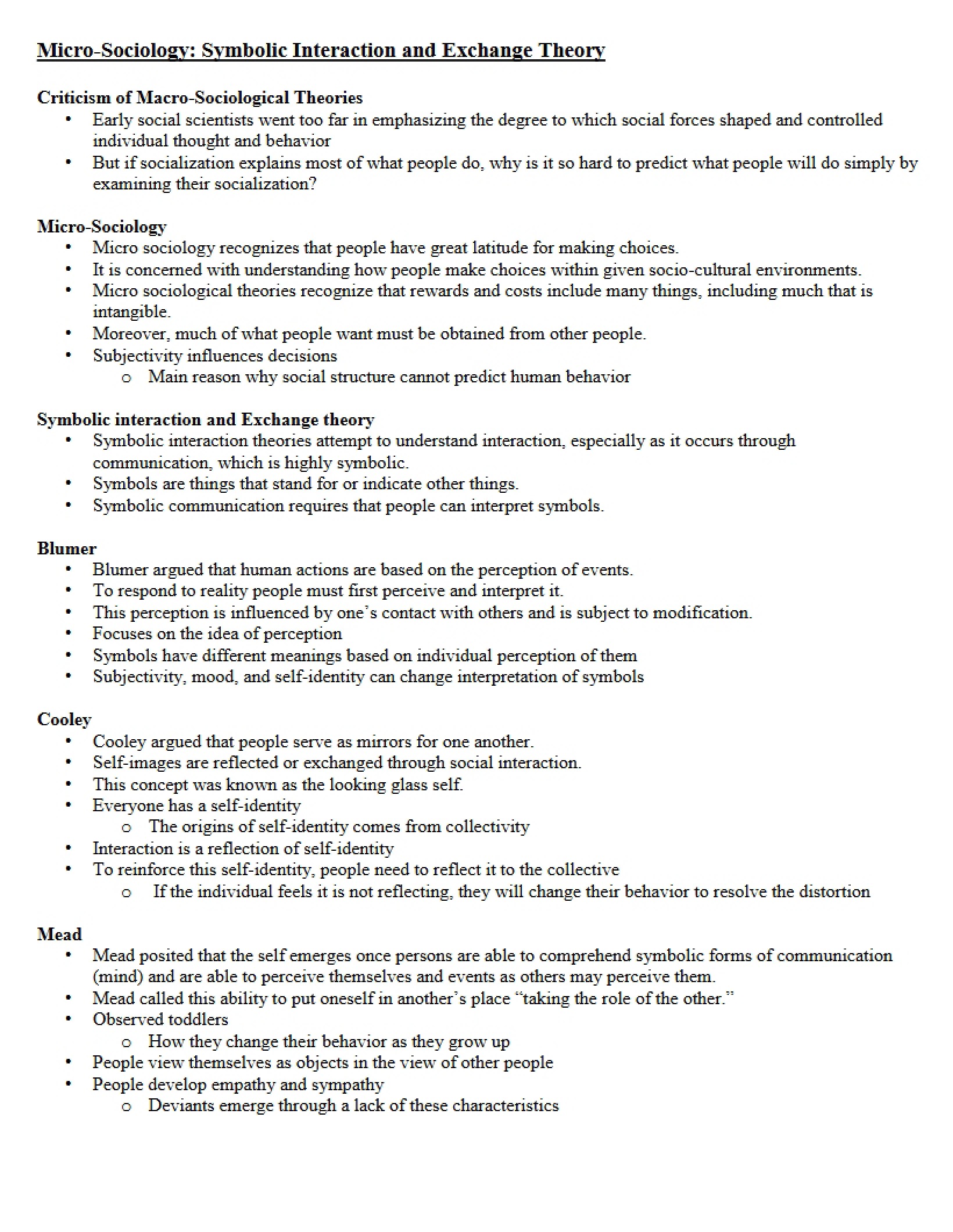 Exchange Theory and Symbolic Interaction Micro-Sociology