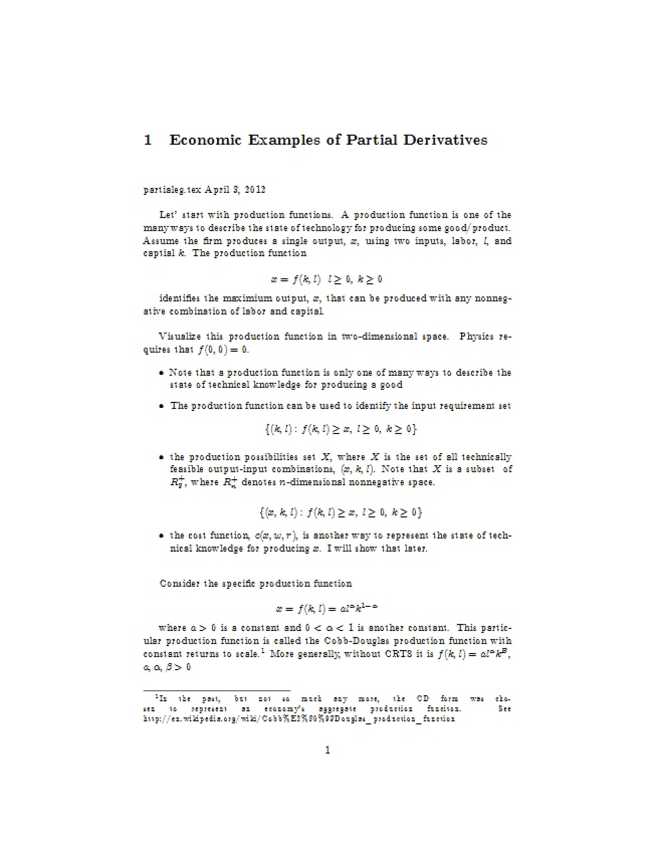 Economic Examples of Partial Derivatives