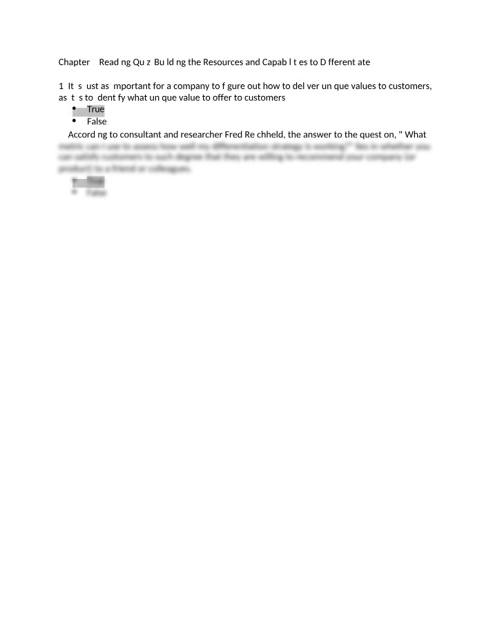 Building Resources and Capabilities to Differentiate (Chapter 5.4 Reading Quiz)