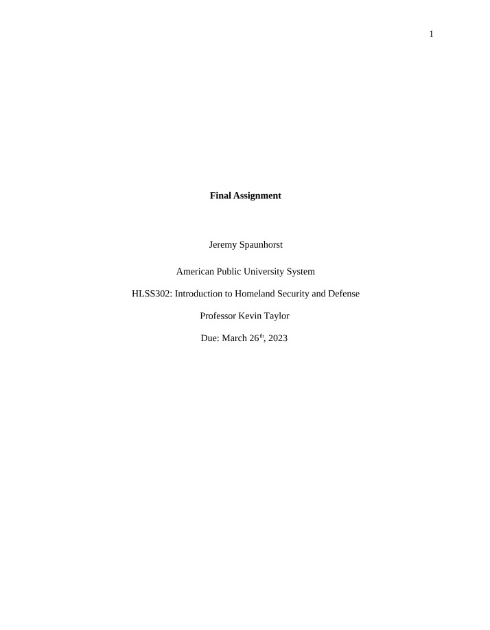 Homeland Security Intelligence Capabilities - Final Assignment