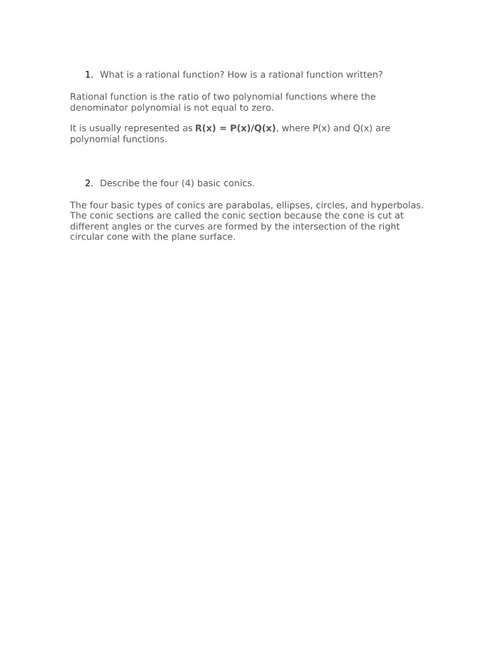 Conic Sections and Rational Functions