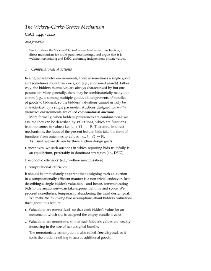 The Vickrey-Clarke-Groves Mechanism - A Welfare-Maximizing Approach