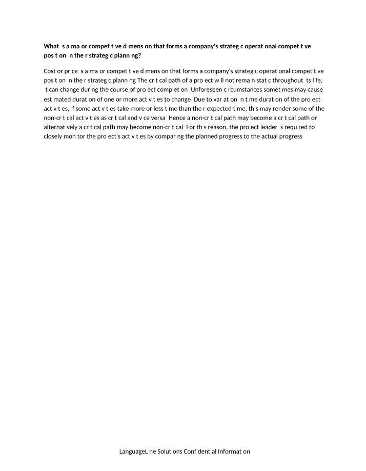 Competitive Dimensions of Strategic Planning