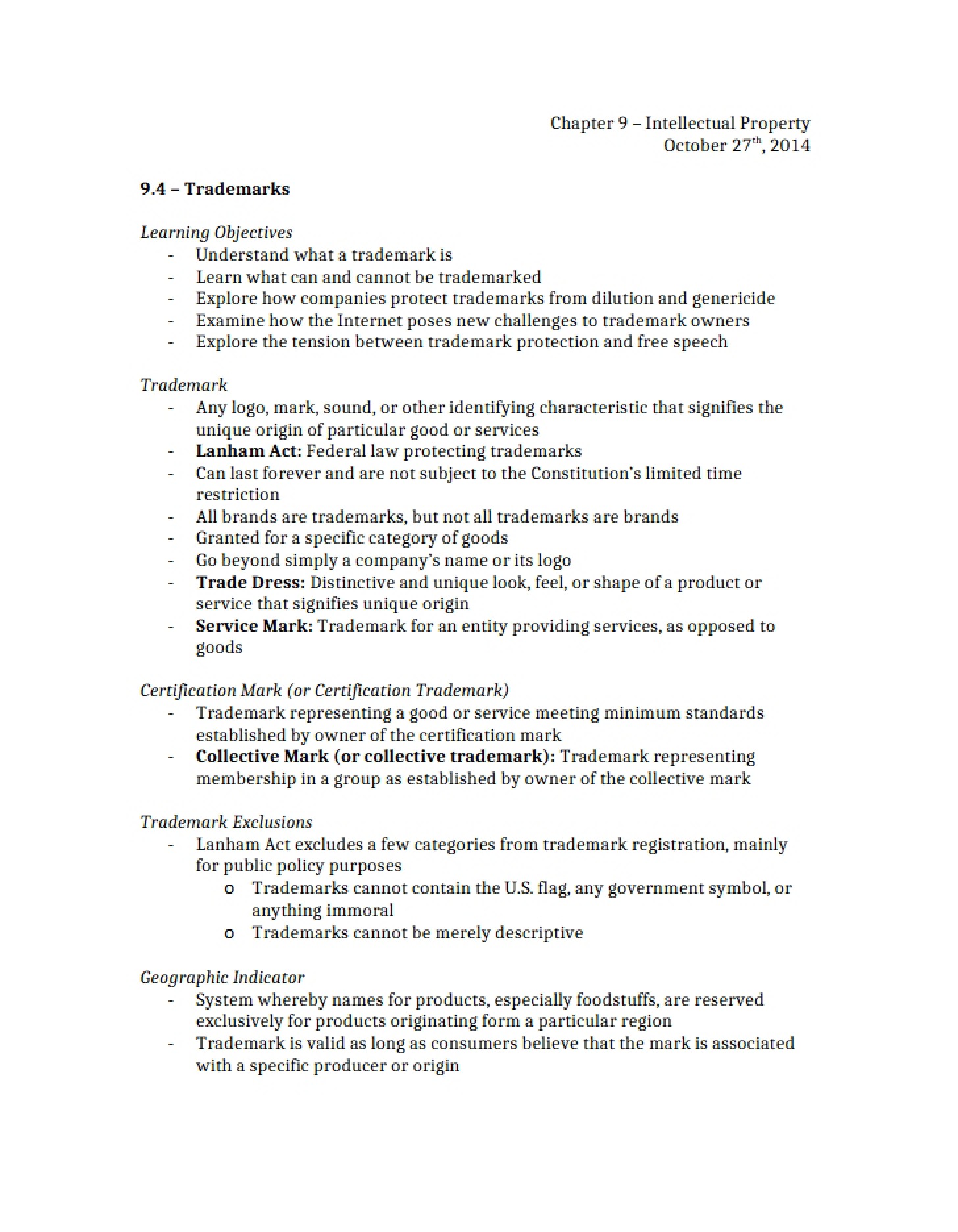Intellectual Property Law (Chapter 9)
