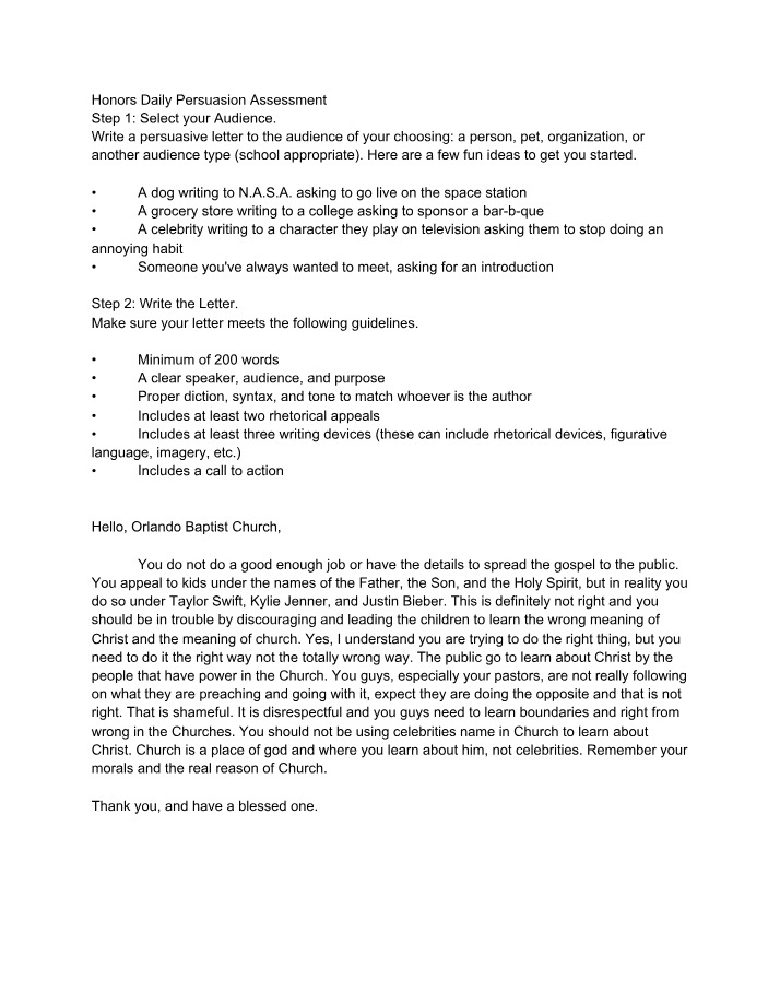 Honors Assessment - Daily Persuasion