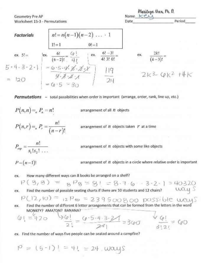 Permutations Worksheet 15-3